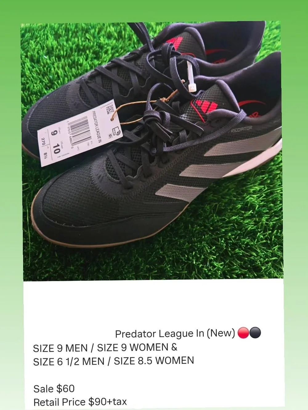 adidas Predator League Indoor Soccer Shoes - Black & Red